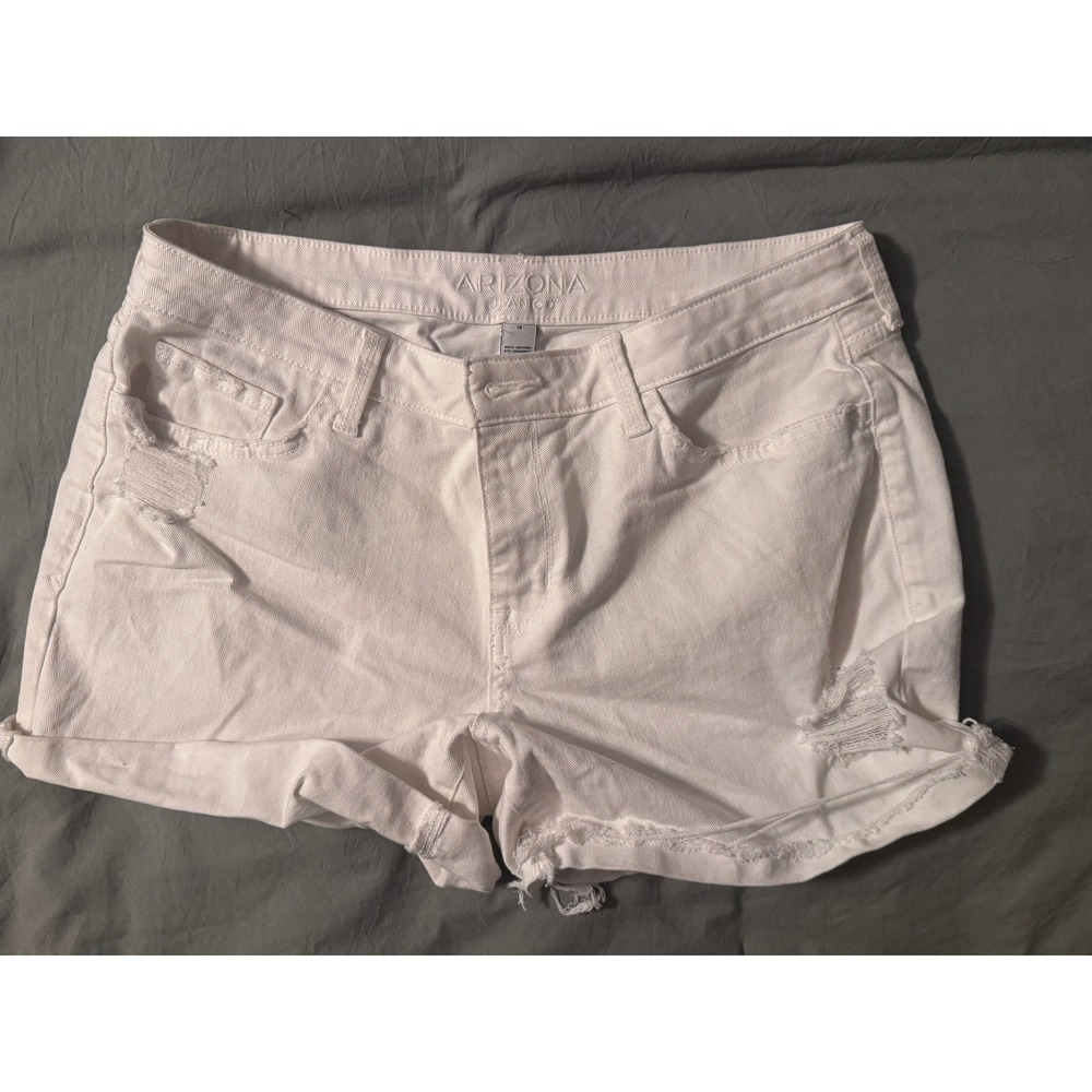 Arizona Jean Co Womens White Distressed Denim Shorts Size 13 Frayed Cuffed Hem